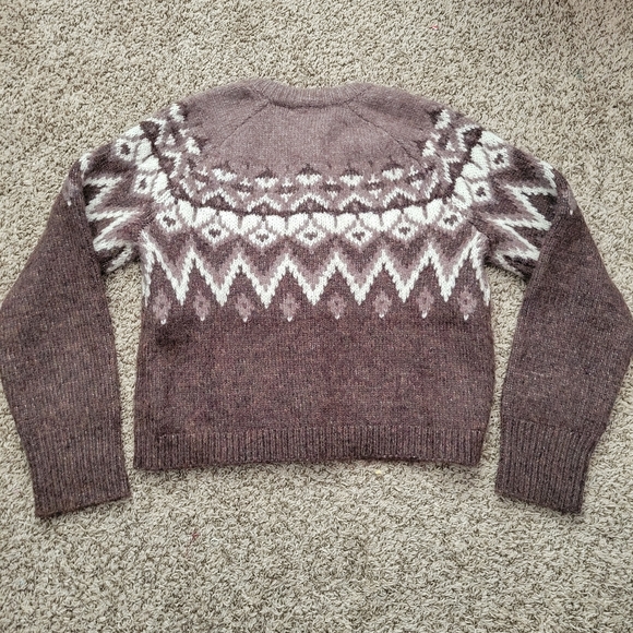 Gap Sweater Cardigan Fair Isle Brown Taupe Beige Ivory Crew Neck Size Small - Picture 5 of 5